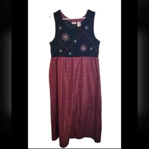 Vintage Bobbie Brooks Plaid Metallic Holiday Jumper Dress Size L